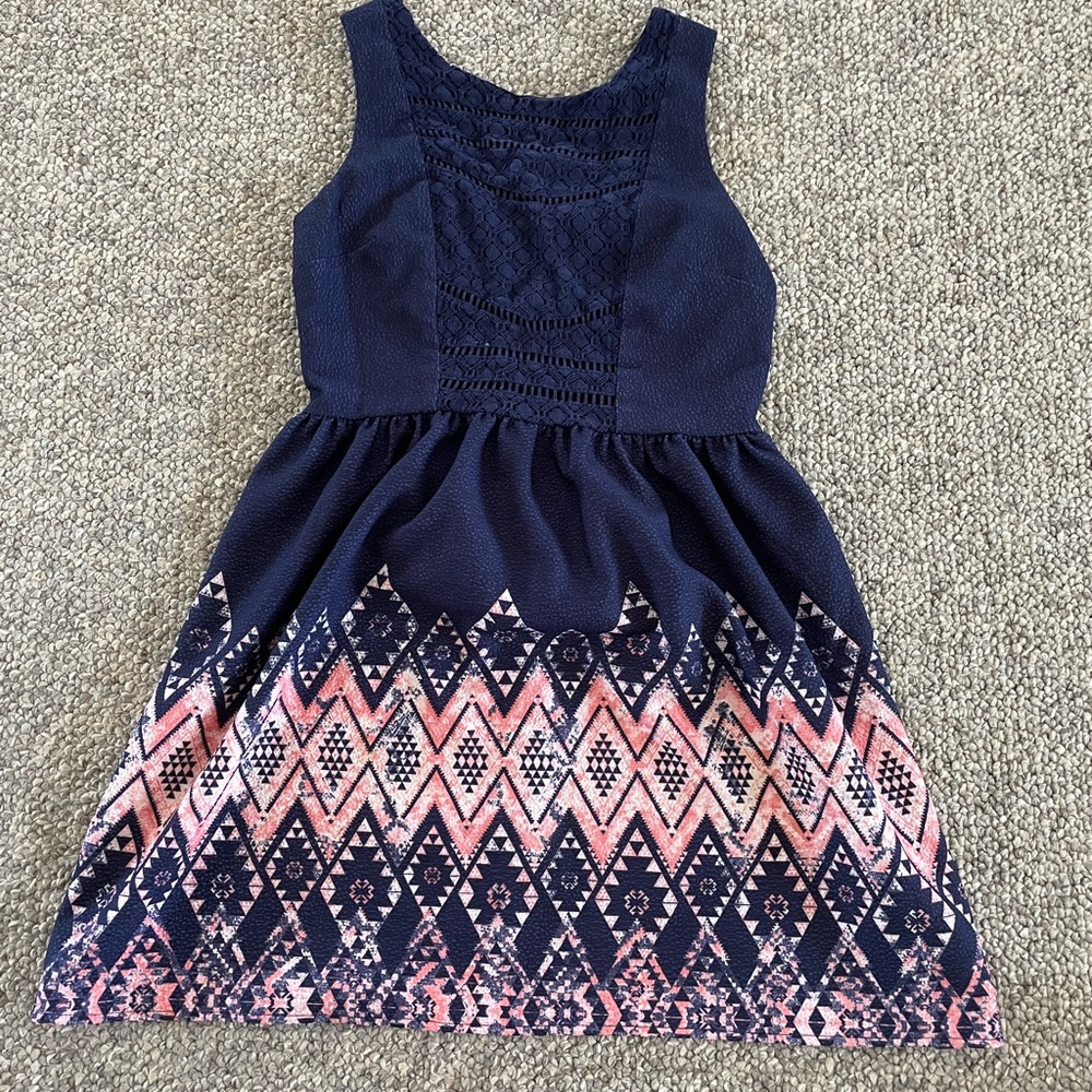 Pink and blue patterned dress